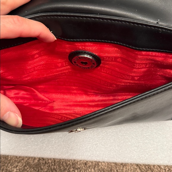 Love Moschino Black shoulder Bag purse with silver Heart Accent - Picture 8 of 9